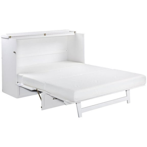 Atlin Designs Queen Traditional Wood Murphy Bed Chest Bed with Mattress in White