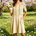 thumbnail image 5 of Noric Women's Short Sleeve Mini Dresses Casual Crew Neck Embroidered Summer A-Line Beach Dresses with Pockets, 5 of 6