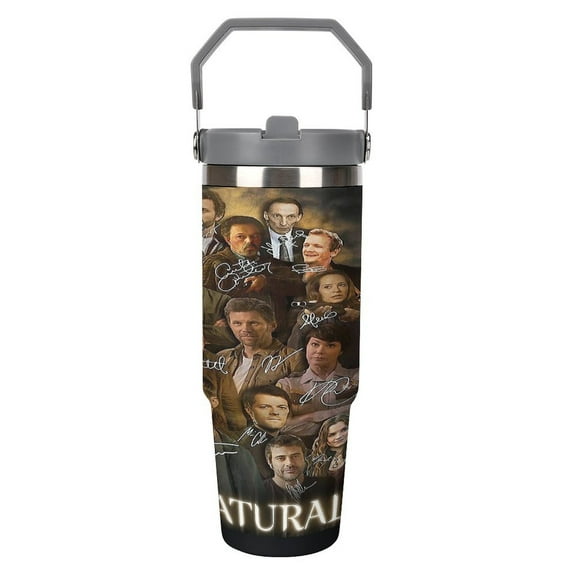 30oz Supernatural Tumbler with Top Handle and Straw Lid Stainless Steel Double Wall Vacuum Coffee Mug Gift