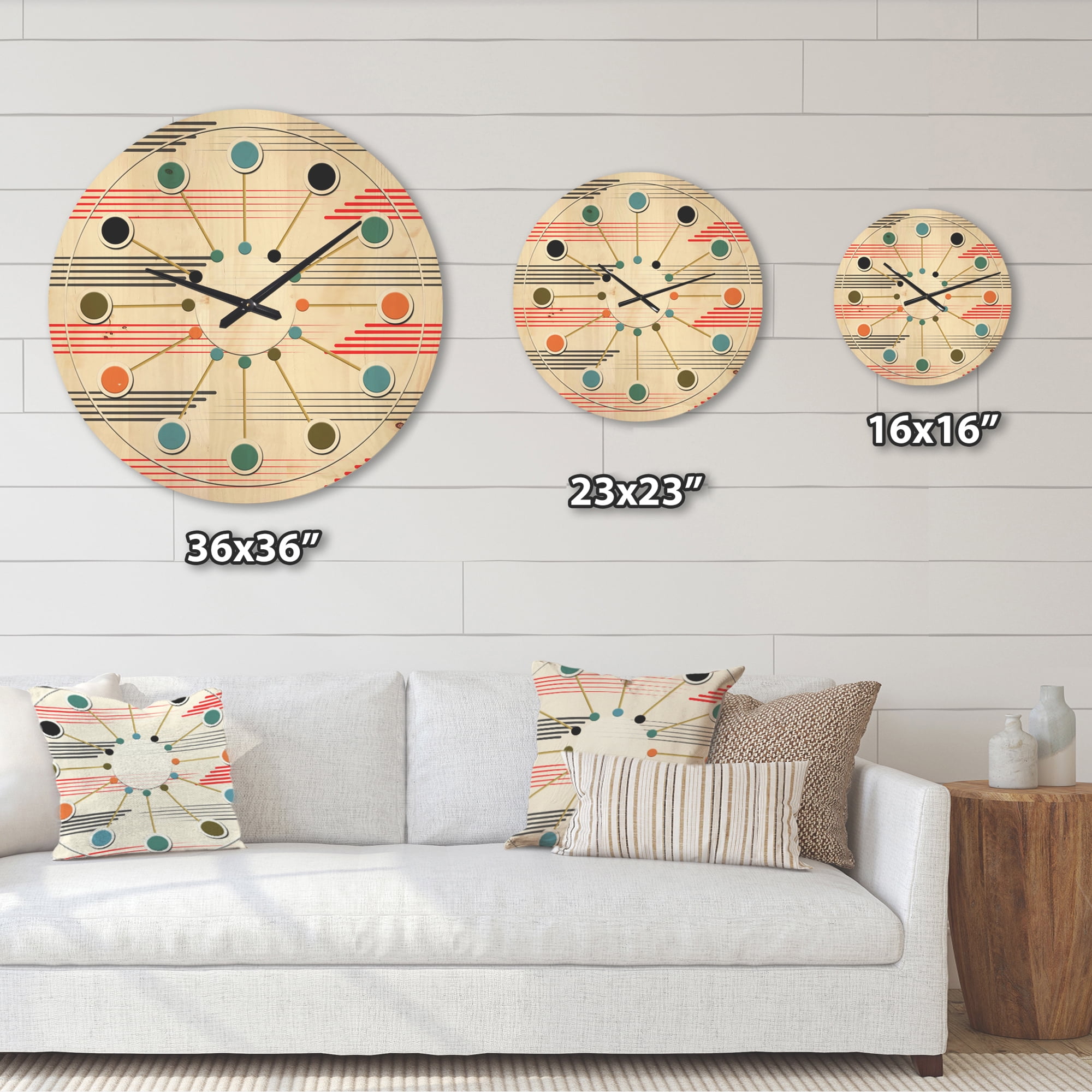 Designart 'Horizontal Geometrical Retro Pattern I' Mid-Century Modern Wood Wall Clock