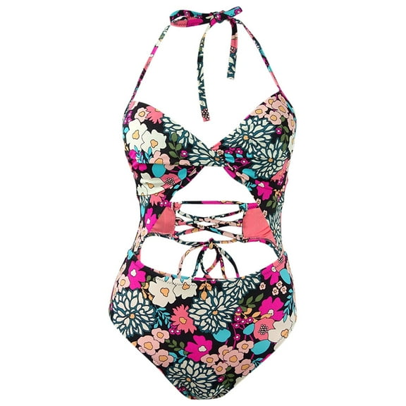 Sundazed Women's Printed Willa Twist One-Piece Swimsuit (32DD, Black Multi)