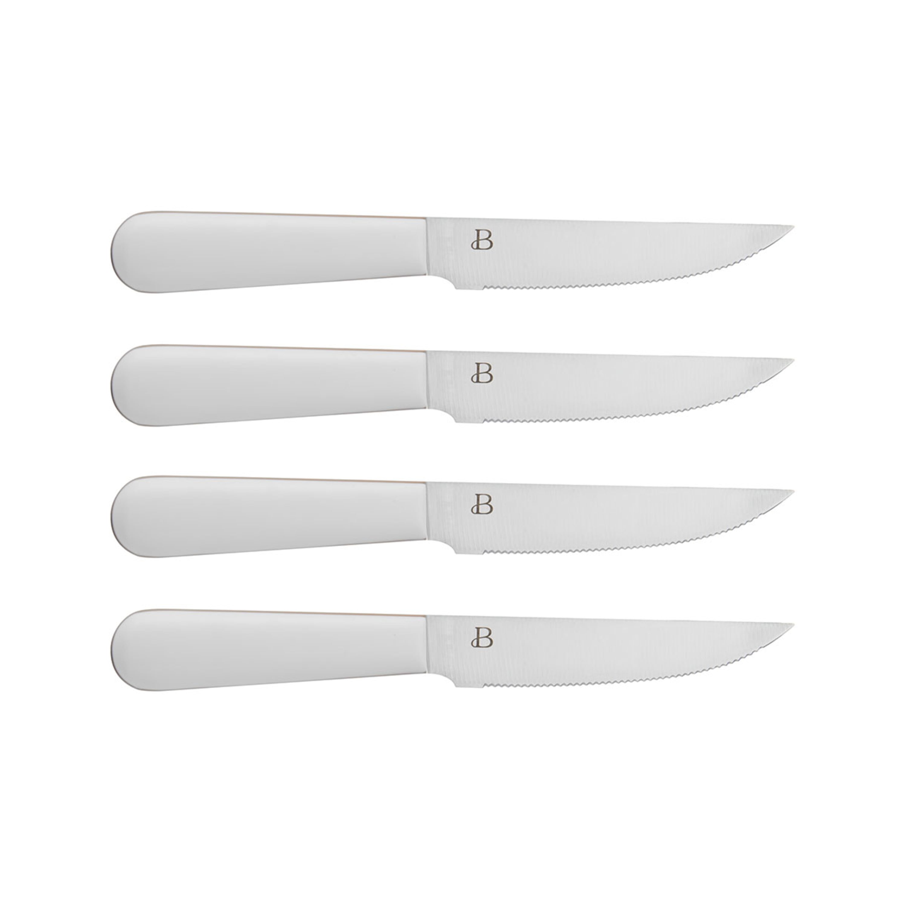 Beautiful 4-piece Forged, Micro-Serrated Kitchen Steak Knife Set in White