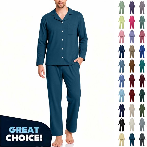 Fanshiluo Men's 2 Piece Pajama Set, Notch Collar Long Sleeve Button Down Top and Straight Leg Pants Loungewear,Size XXXXXL,Big and Tall Men