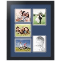 ArtToFrames Collage Photo Picture Frame with 5 - 4x5" Openings, Framed in Black with Delft Blue and Black Mats (CDM-3926-258)