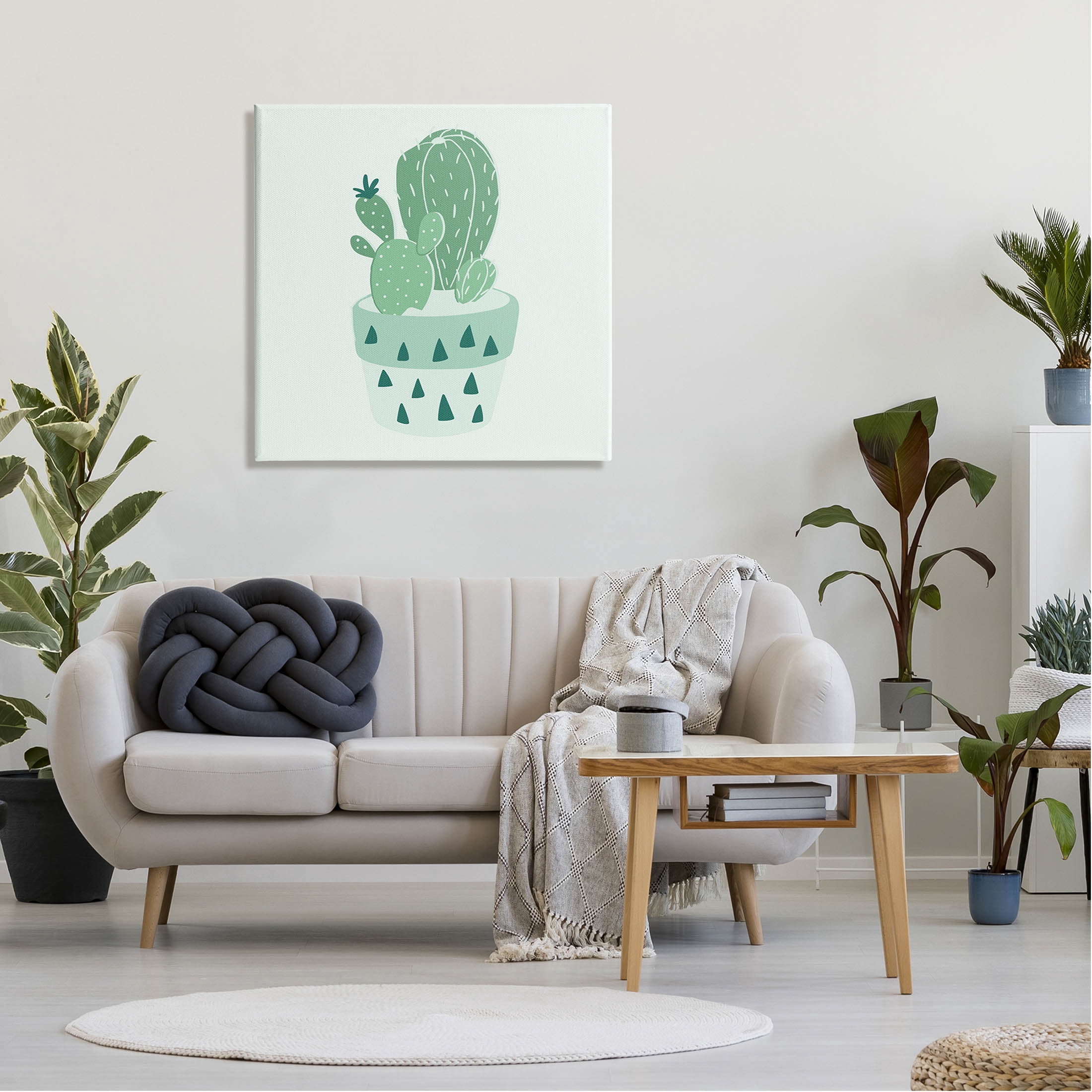 Casual Green Potted Cactus Botanical & Floral Graphic Art Gallery Wrapped Canvas Print Wall Art