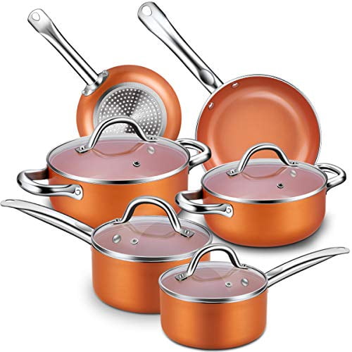 Nonstick Cookware Set, CUSINAID 10Piece Aluminum Cookware Sets Pots