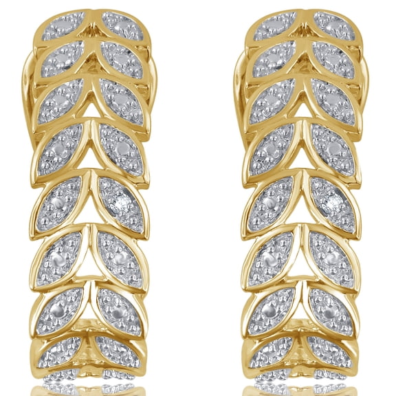 Arista Diamond Accent Leaf Huggies Hoop Earrings in 14K Yellow Gold Tone Over Brass