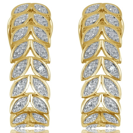 Arista Diamond Accent Leaf Huggies Hoop Earrings in 14K Yellow Gold Tone Over Brass