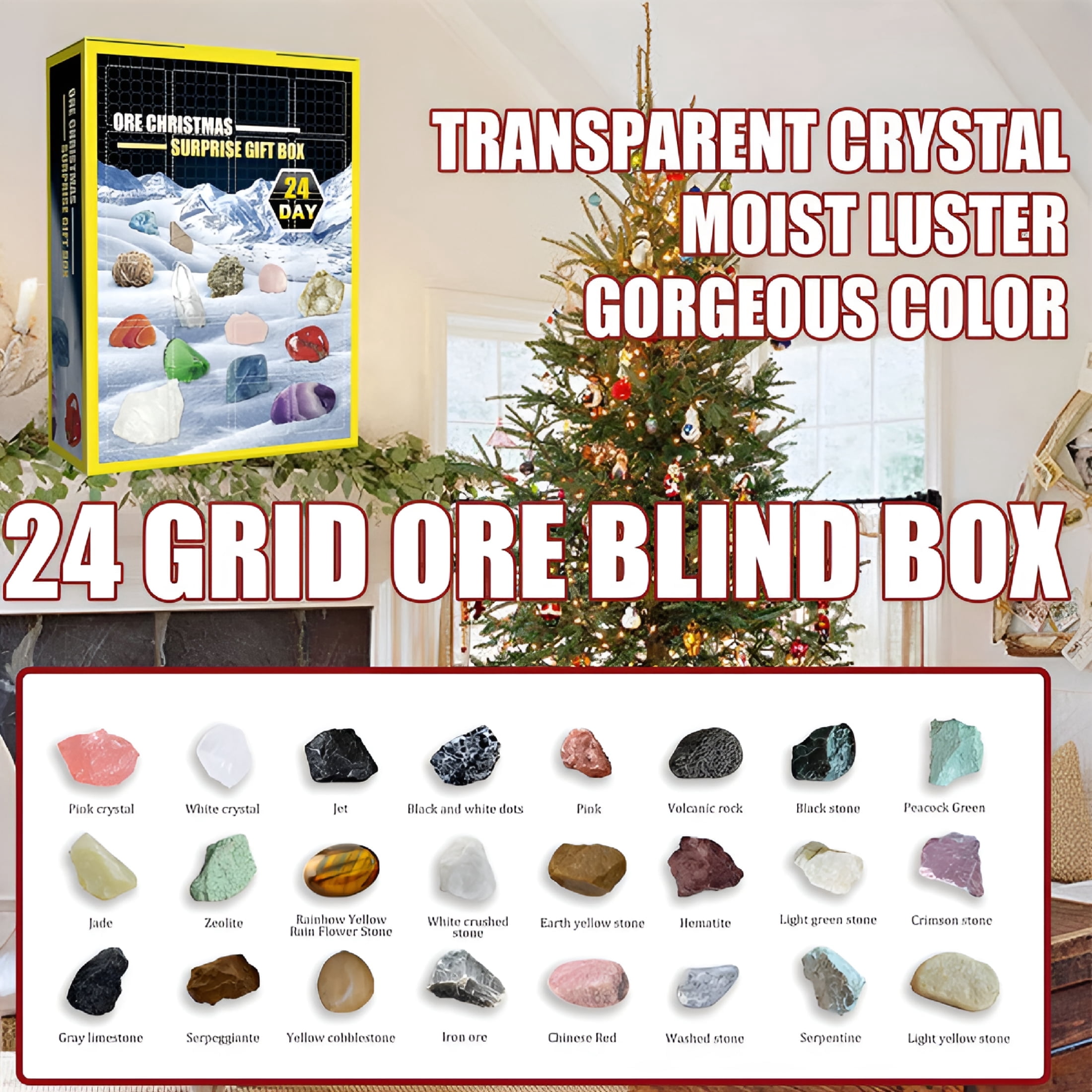 BESTSKY 2026 New Crystal Christmas Advent Calendars for Kids,24 Natural Gemstones Healing Stones Advent Calendar，Christmas Countdown Gift for Bedroom,Playroom,Study,Living Room