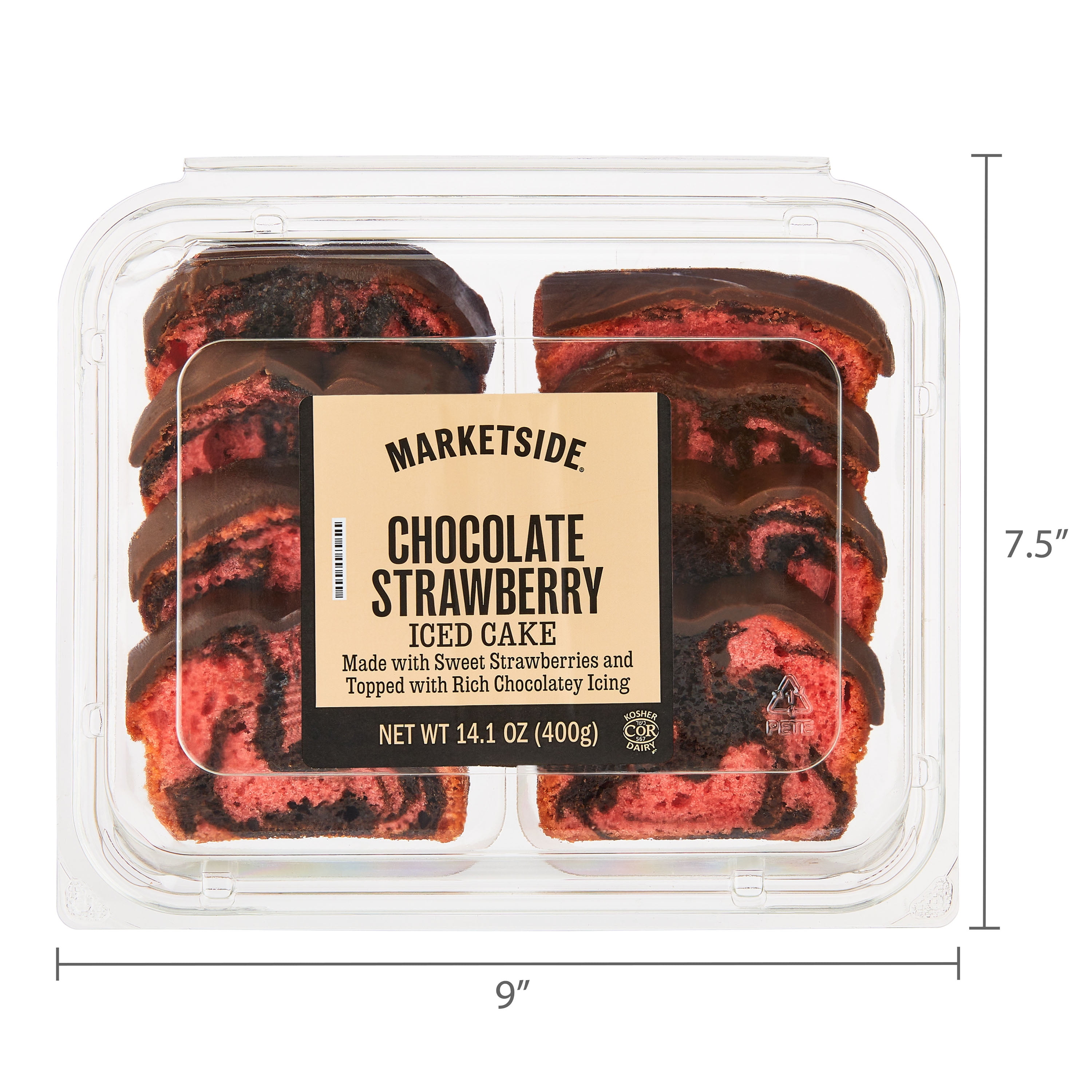 Marketside Iced Chocolate Strawberry Sliced Loaf Cake, 14.1 oz, 8