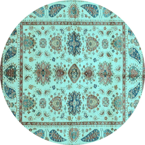 Ahgly Company Indoor Round Abstract Light Blue Modern Area Rugs, 3' Round