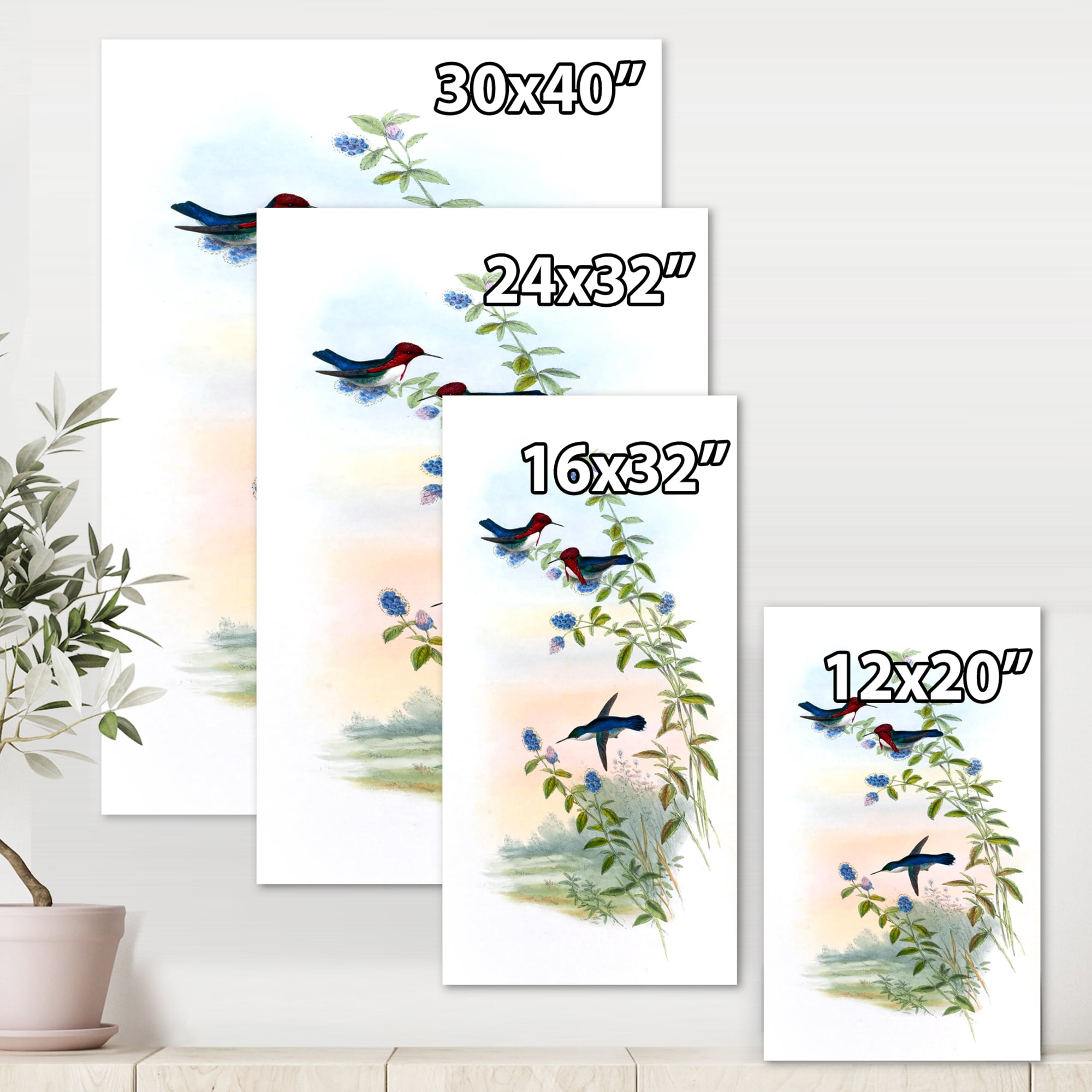 Designart ' Ancient Hummingbird II ' Traditional Canvas Wall Art Print