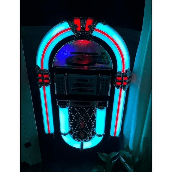 Retro JUKEBOX Wireless Sound System with Wireless Connectivity Juke Box Turntable Purple