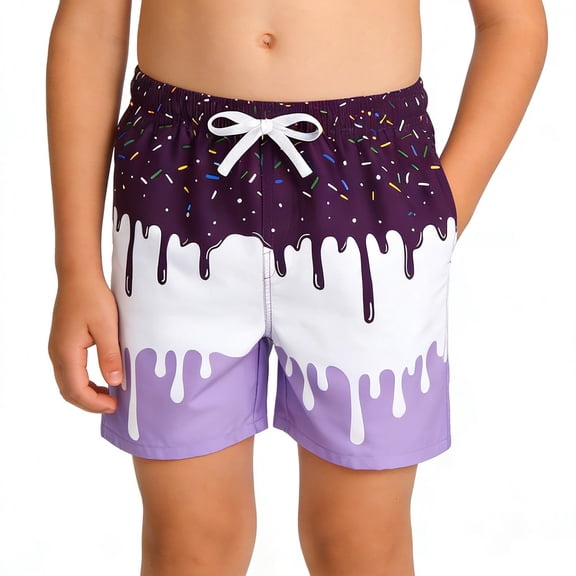 Gyexs Boys Ice Cream Shorts Casual Athletic Summer Beach Shorts Elastic Waist Swim Trunks Purple1, 2-3 Years