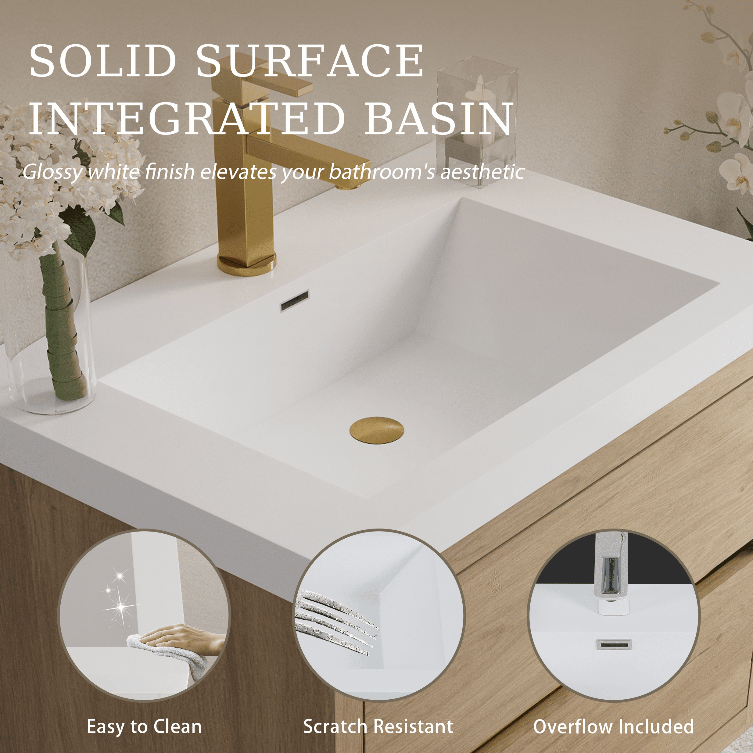 Abruzzo 30" Natural Oak Wall-Mounted Bathroom Vanity with Sink – Stone Resin Countertop & Soft-Close Drawers, Waterproof Wood Cabinet for Small Bathrooms