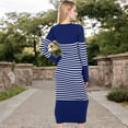 thumbnail image 5 of Women's Striped Knit Midi Dress with Long Sleeves and Ribbed Texture - Medium, Navy, 5 of 7