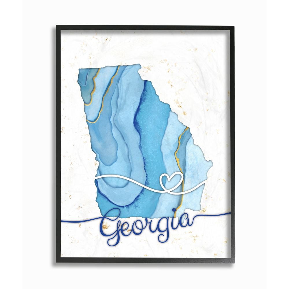 Stupell Industries Georgia Agate Blue US State Design Framed Wall Art by Ziwei Li