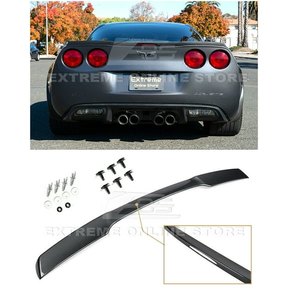 Extreme Online Store for 2005-2013 Chevrolet Corvette C6 All Models | ZR1 Style Rear Trunk Lid Wing Spoiler with Hardware Included (ABS Plastic - Hydro-Dipped Carbon Fiber)