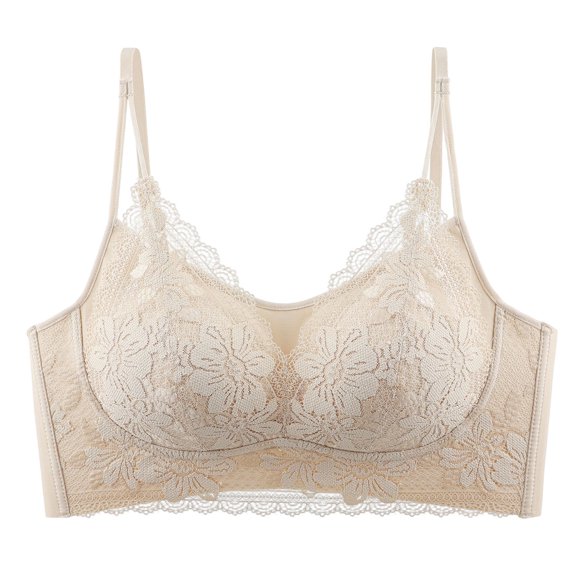 Xdegoge Lace Bras for Women Elegant No Underwire Seamless Spaghetti Straps Full Coverage Bralette Scalloped Lounge Fashion Smooth Everyday Bra