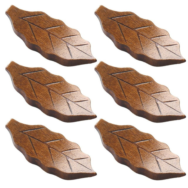 Paquete de 6 soportes para palillos, cuchara, tenedor, cuchillo, decoración de mesa de cena, forma de hoja de madera Natural