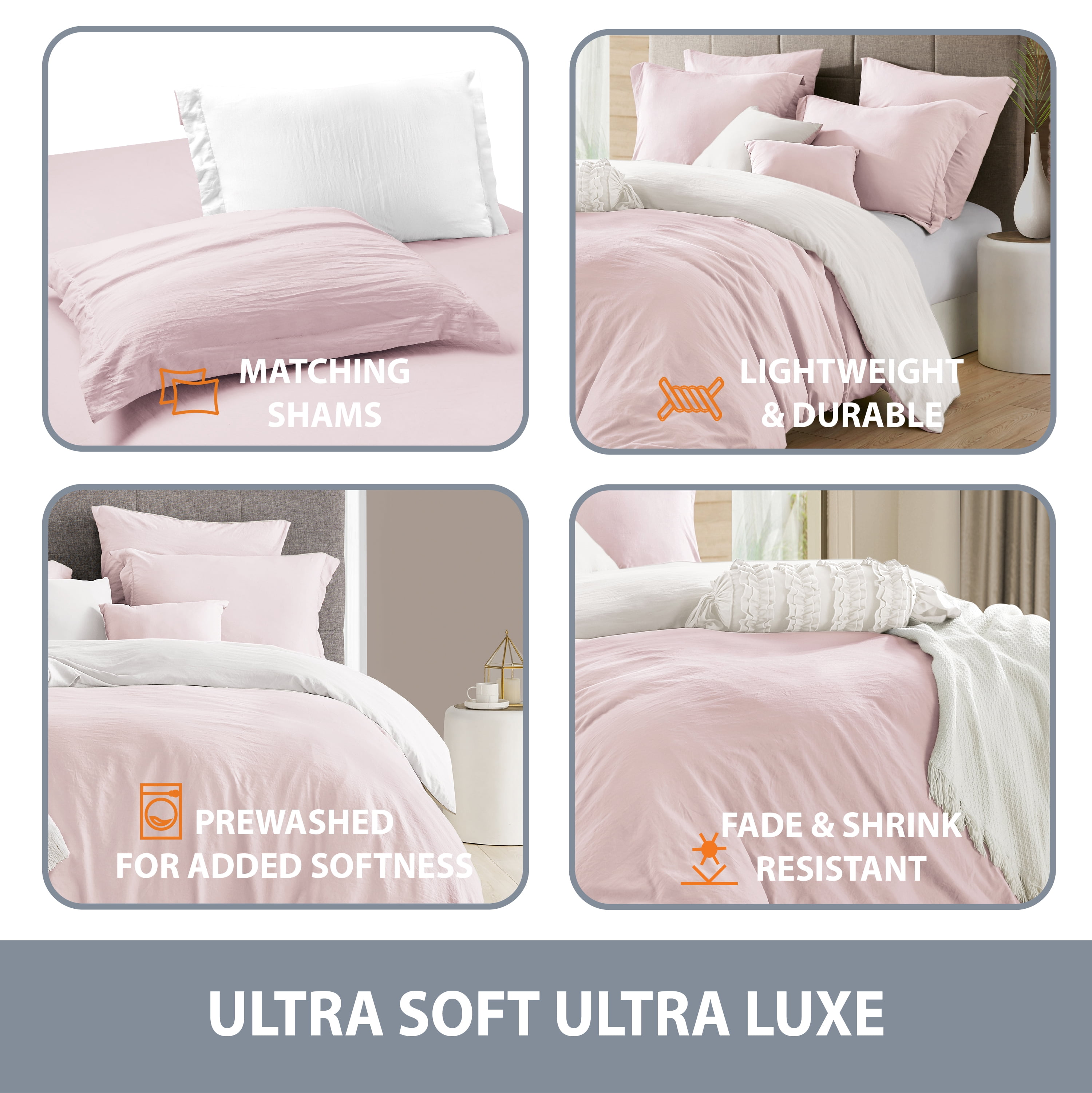 2PC Pink/White Twin/Twin XL (68" x 90") 2 in 1 Reversible Duvet Cover & Sham Set (Comforter not Included)