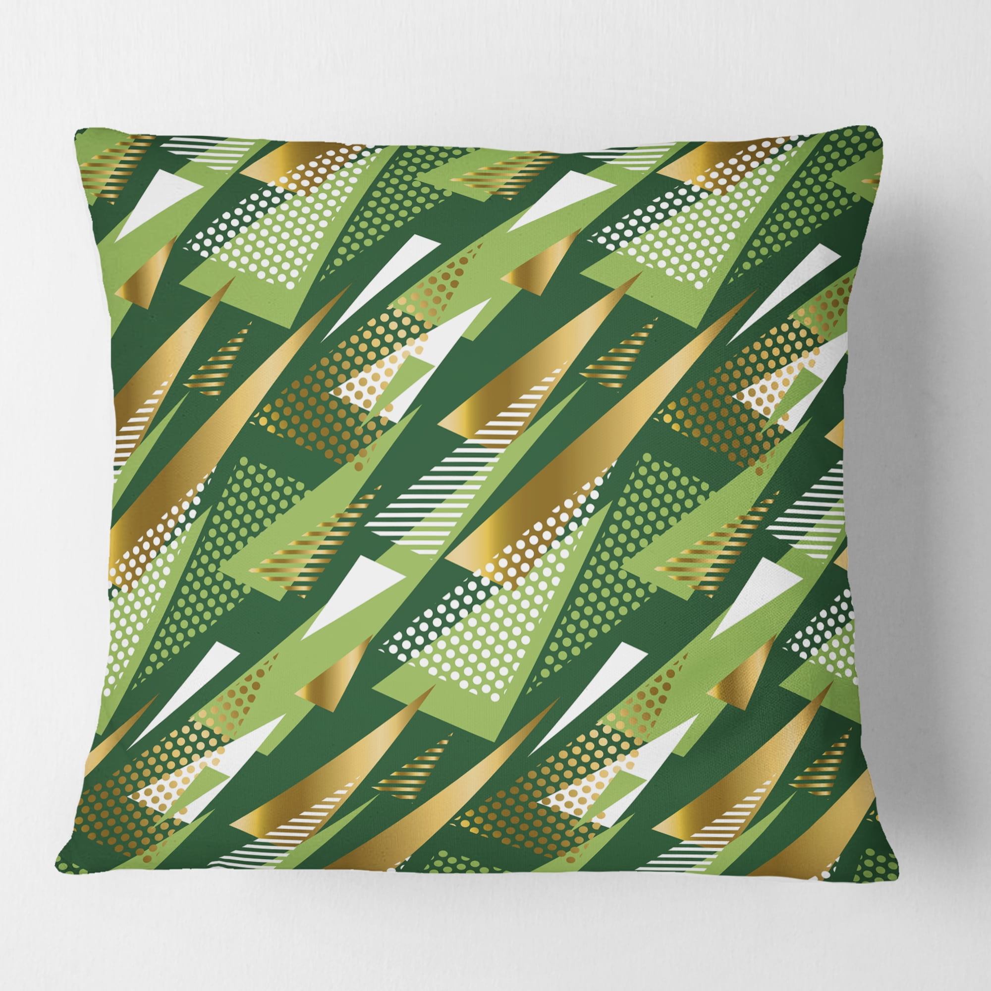 Designart Triangular Gold and Green Design I' Mid-Century Modern Throw Pillow - 16x16