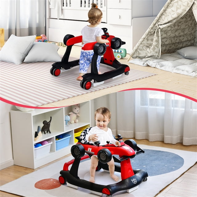 Costway Andador 4 en 1 para Niños Andador Actividad de Empuje Plegable con Altura y Velocidad Regulables Carillón con Luces Volante