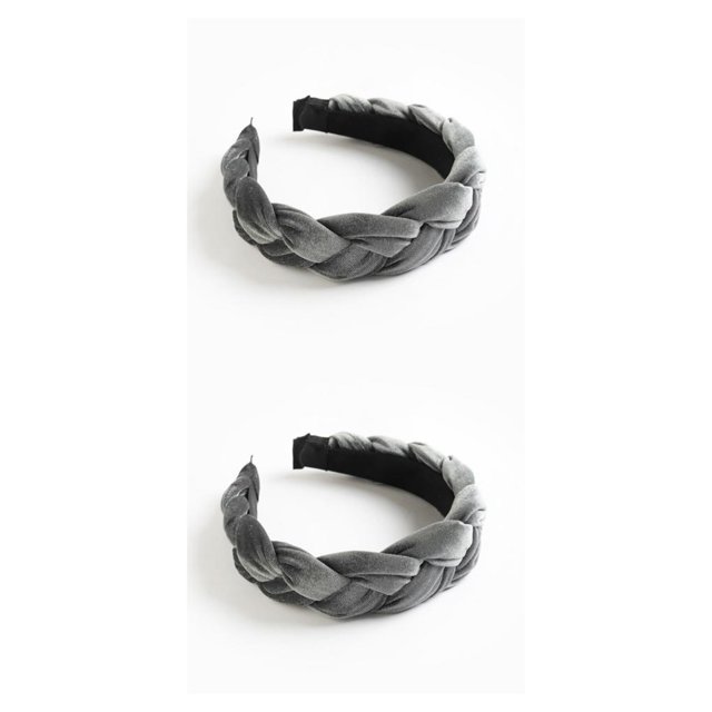 Qarigey Trenza Velour Diadema Estilo bohemio Ancho para mujer Aro para el cabello Banda para la cabeza de invierno Deportes de cara Banquete de Gris 2Conjunto