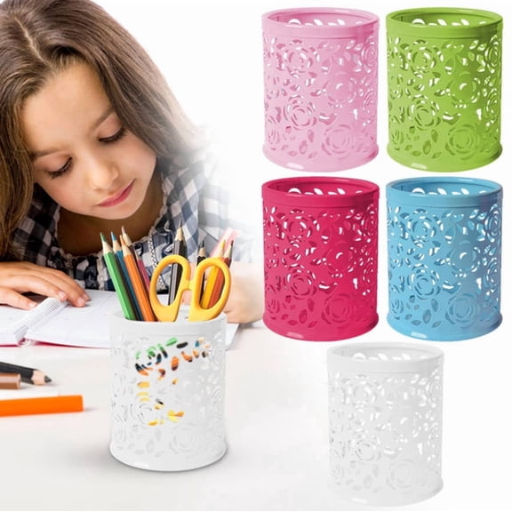 Homelyt Pen Holder for Desk Round Metal Mesh Pencil Cup Organizer Cute Stationery Storage for Office Home Supplies