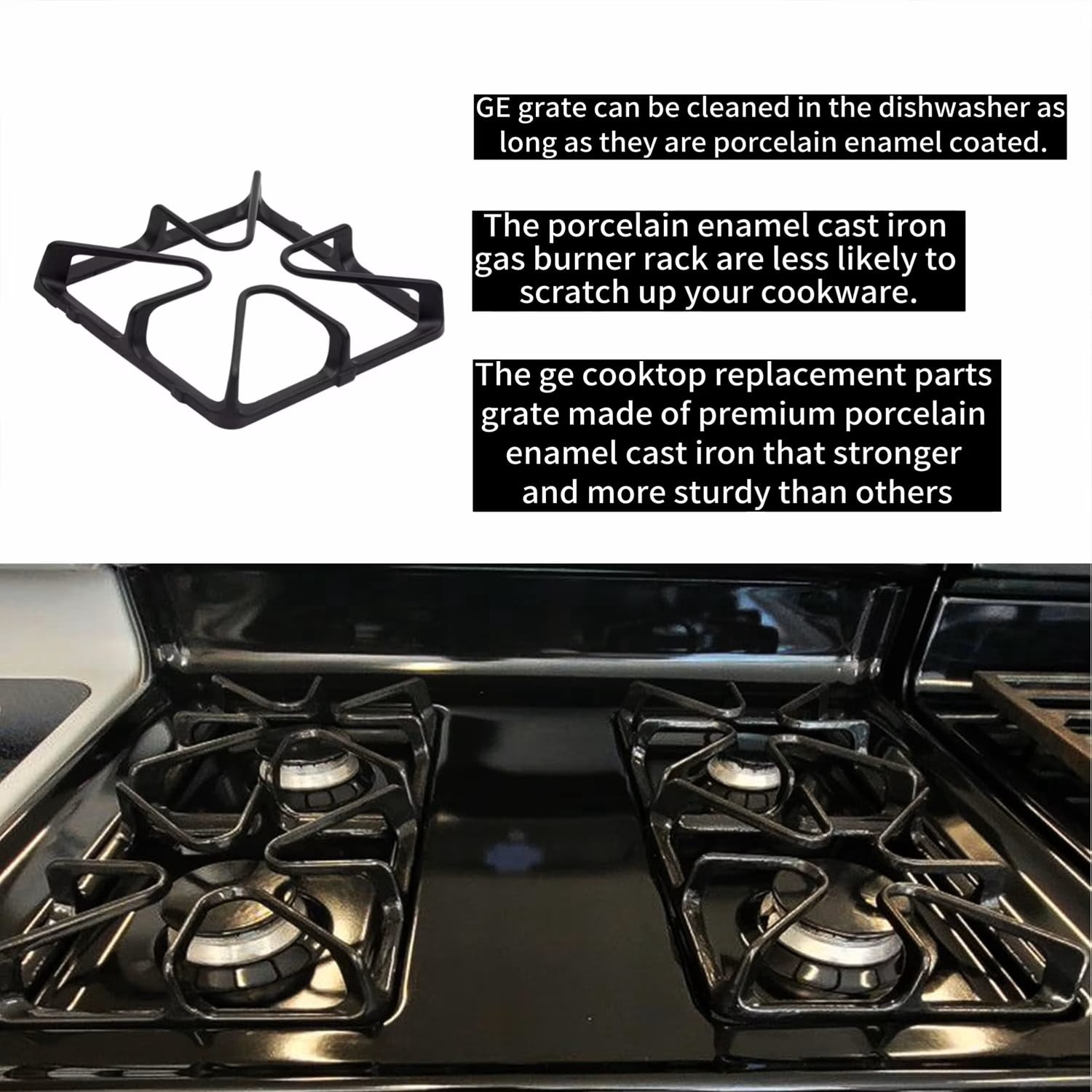 Premium WB31K10034 Gas Range Surface Burner Grates Replacement Parts For GE Stove Parts  Cooktop Parts Cast Iron Gas Stove Rack, Top Burner Rack Sets 4-Pack