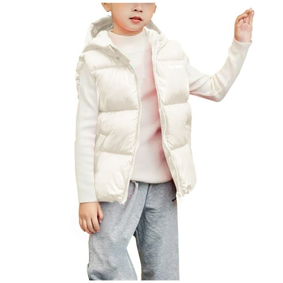 hoksml Girls Lightweight Down Vest Hooded Sleeveless Puffer Jacket Solid Color Winter Zipper Coat