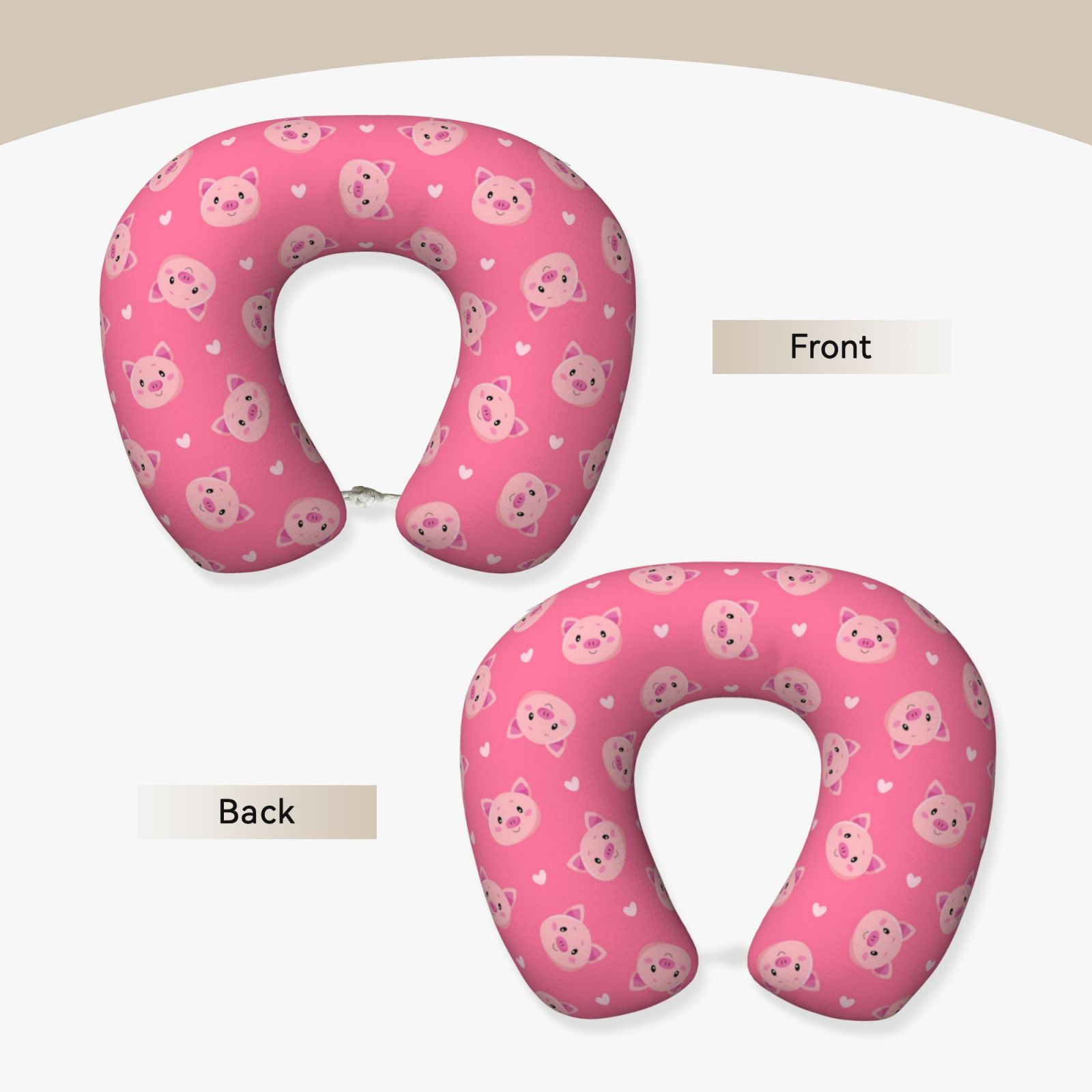 Xecao Cartoon Pigs and Hearts Print Memory Foam Cervical Neck Pillow Versatile U-Shaped Pillows for Home,Office,Camping,Travelling,Soft Washable Cover