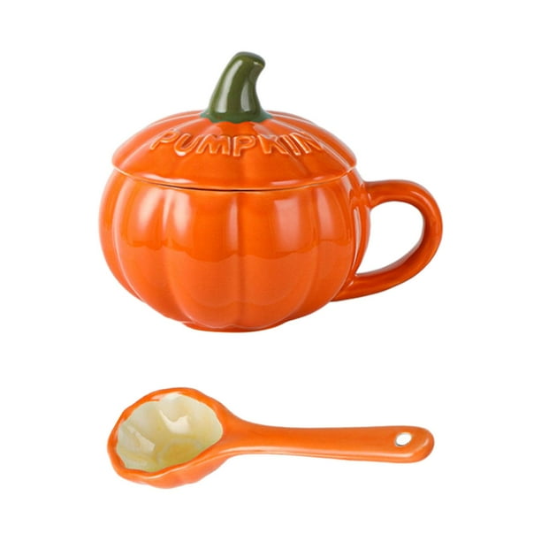 Taza de sopa con tapas para mujer y hombre, taza de cerámica de 300 ml, divertida taza de otoño, taza de leche con Con Tapas Cuchara