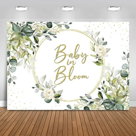 Image of Mocsicka Baby in Bloom Backdrop Greenery Gold Baby