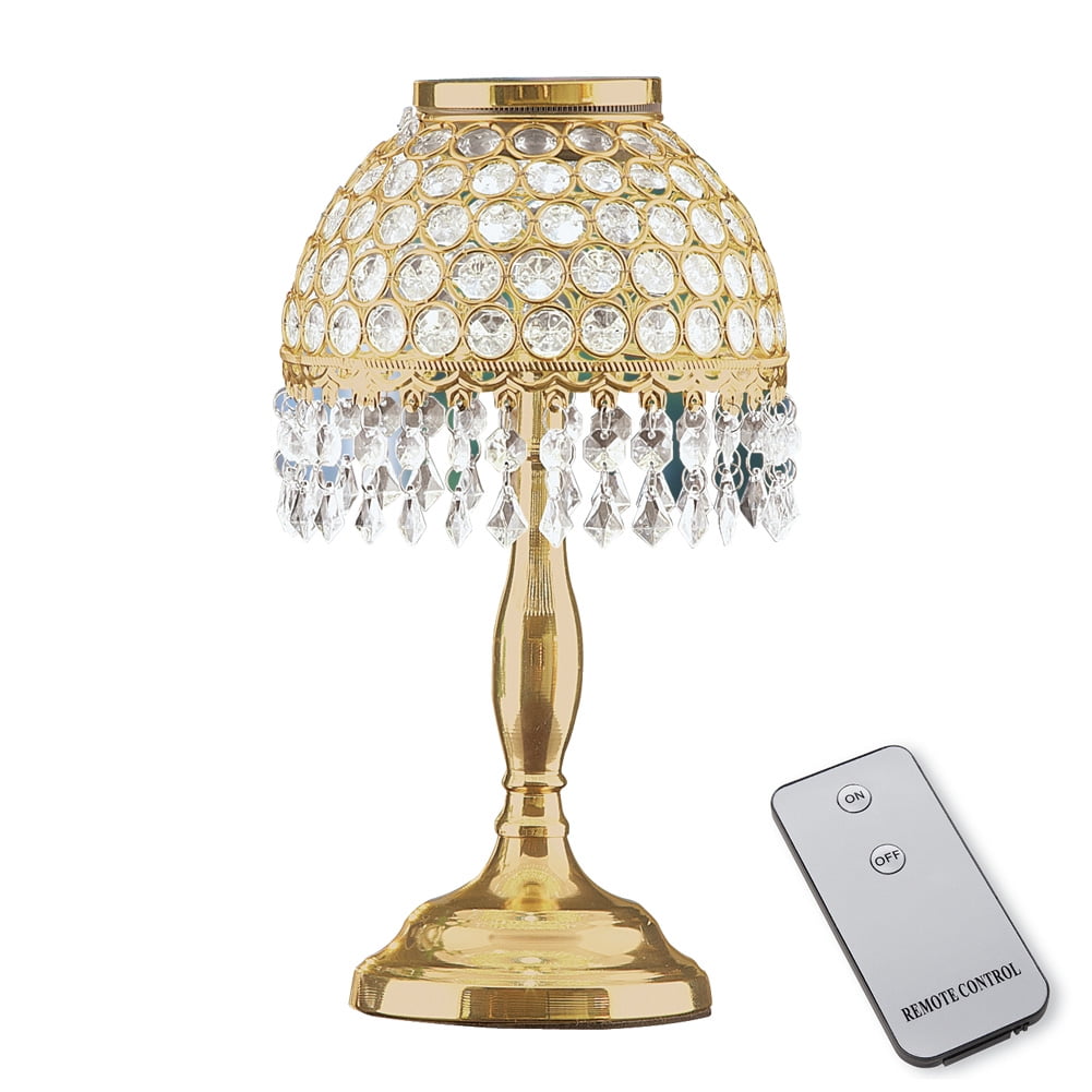 Faux Crystal Gold Tone Table Lamp With Remote 11 3 4 H Battery Operated