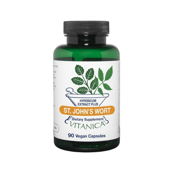 Vitanica St. John's Wort Capsules - Non-GMO Potent 0.3% (900mcg) Hypericin, Saint Johns Wort for Mood, Emotional & PMS Support, Vegan Supplement, 90 Count (St. John's Wort Pro Logo)
