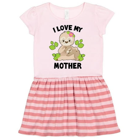 

Inktastic Cute Sloth I Love My Mother with Green Leaves Gift Toddler Girl Dress