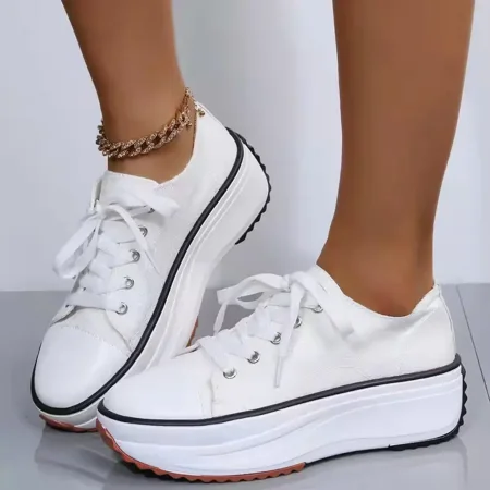 

Women‘s Solid Lace-Up Platform Shoes Casual Canvas Low Top Sneaker Women‘s Footwear