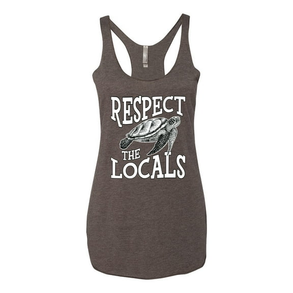 Wild Bobby Respect The Locals Save Our Oceans Turtle Animal Lover Women Tri-Blend Racerback Tank Top, Brown, Small