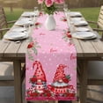 thumbnail image 4 of Red Gnomes Table Runner - 48 Inch Long Valentine's Day Love Roses Leaves Ombre Pink Cotton and Linen Blended Dress Scarves Farmhouse Table Runner for Kitchen Dining, Coffee Table, 13" x 48", 4 of 8