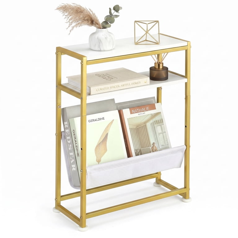 ZEXVIDA Narrow End Table with Magazine Holder, Gold photo 1