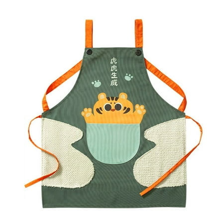 

Liveday Cartoon Sleeveless Apron with Pocket Multipurpose Wipeable Waterproof Workwear Practical Kitchen Accessories Green
