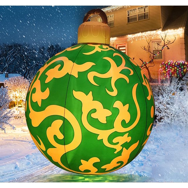 RV Bola de Navidad inflable luminosa de PVC con soporte de peso grande firmemente en el patio, bola grande decorada al aire libre de 24 pulgadas con luz recargable y control remoto para decoraciones d