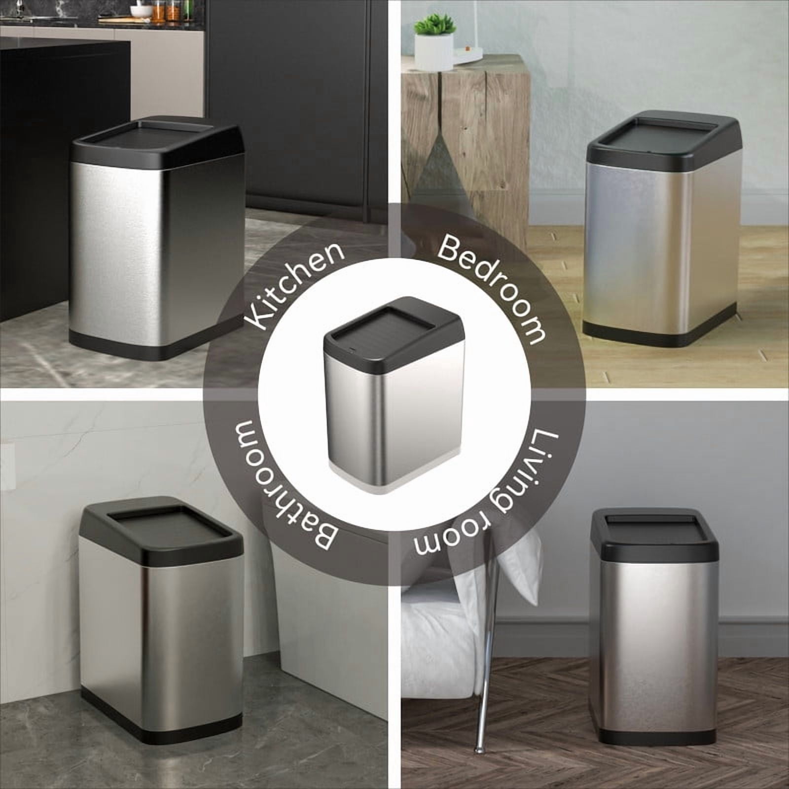 AUKTOPT 13 Gallon Motion Sensor Trash Can, Stainless Steel Automatic Garbage Bin with Sliding Row Up Lid, Touchless Hands-Free Soft-Close, Silver