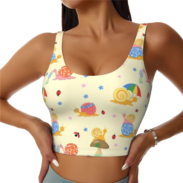 Balery Colorful Cartoon Snail Sujetadores deportivos con espalda cruzada para mujer, acolchados, sin costuras, de alto impacto, ideales para yoga, gimnasio, entrenamiento y fitness.-XX-Large