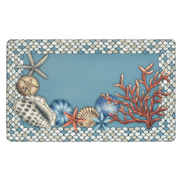 Oversized Premium Anti Fatigue Memory Foam Kitchen Floor Mat Nantucket Coastal Seashells