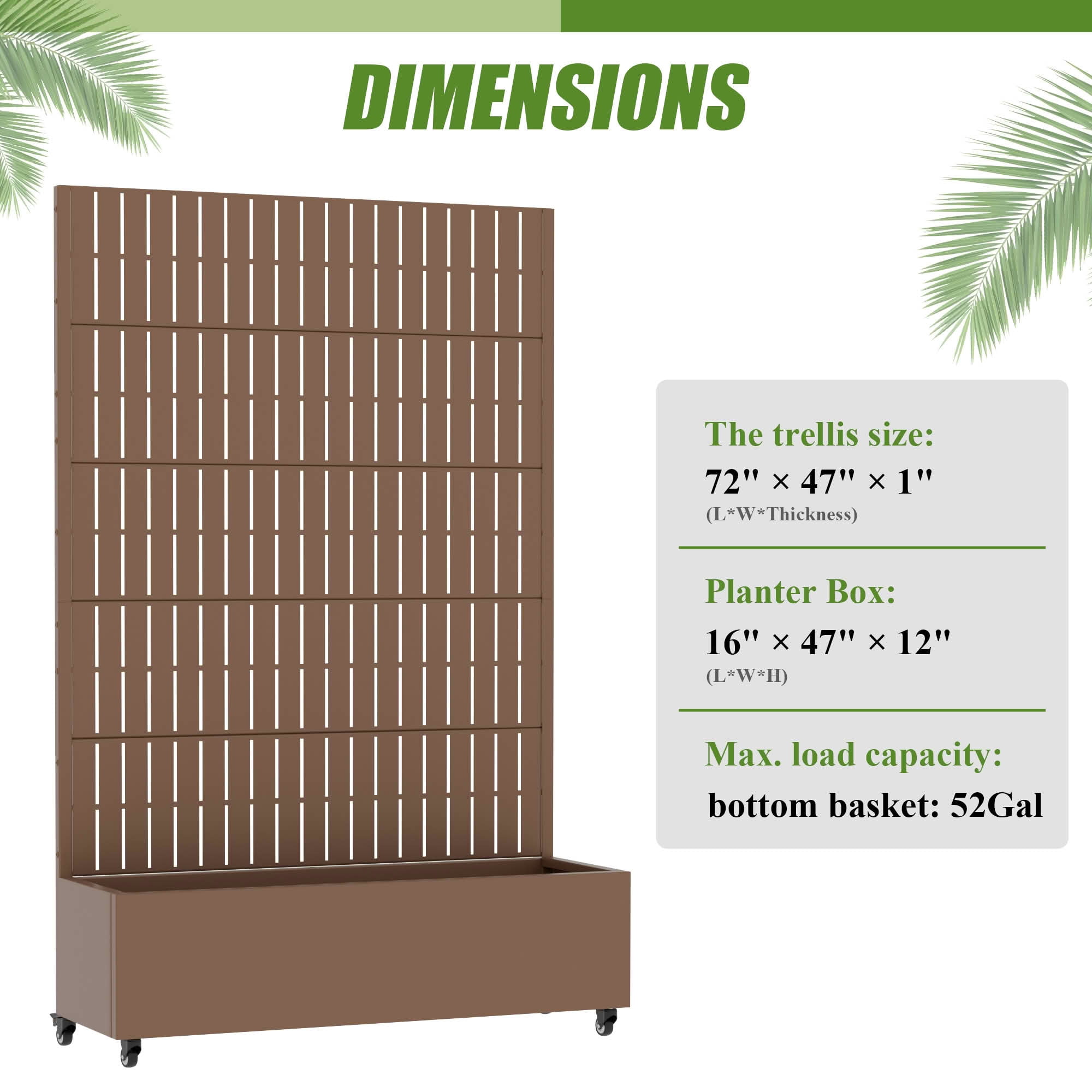 MAYEERTY 72X47" Metal Outdoor Brown Privacy Screen with Planter Box for Backyard & Garden, 5 Piece Set