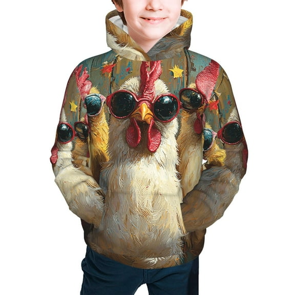 Youth Hoodies Sweashirts Kids Hooded Sweatshirt, Chicken Funny Party