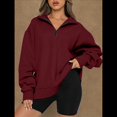 thumbnail image 4 of Sudadera de Entrenamiento de con Media Cremallera para Mujer, de Gran Tamaño, de Larga, Color Liso, con Hombros Caídos. Vino Tinto L, 4 of 5