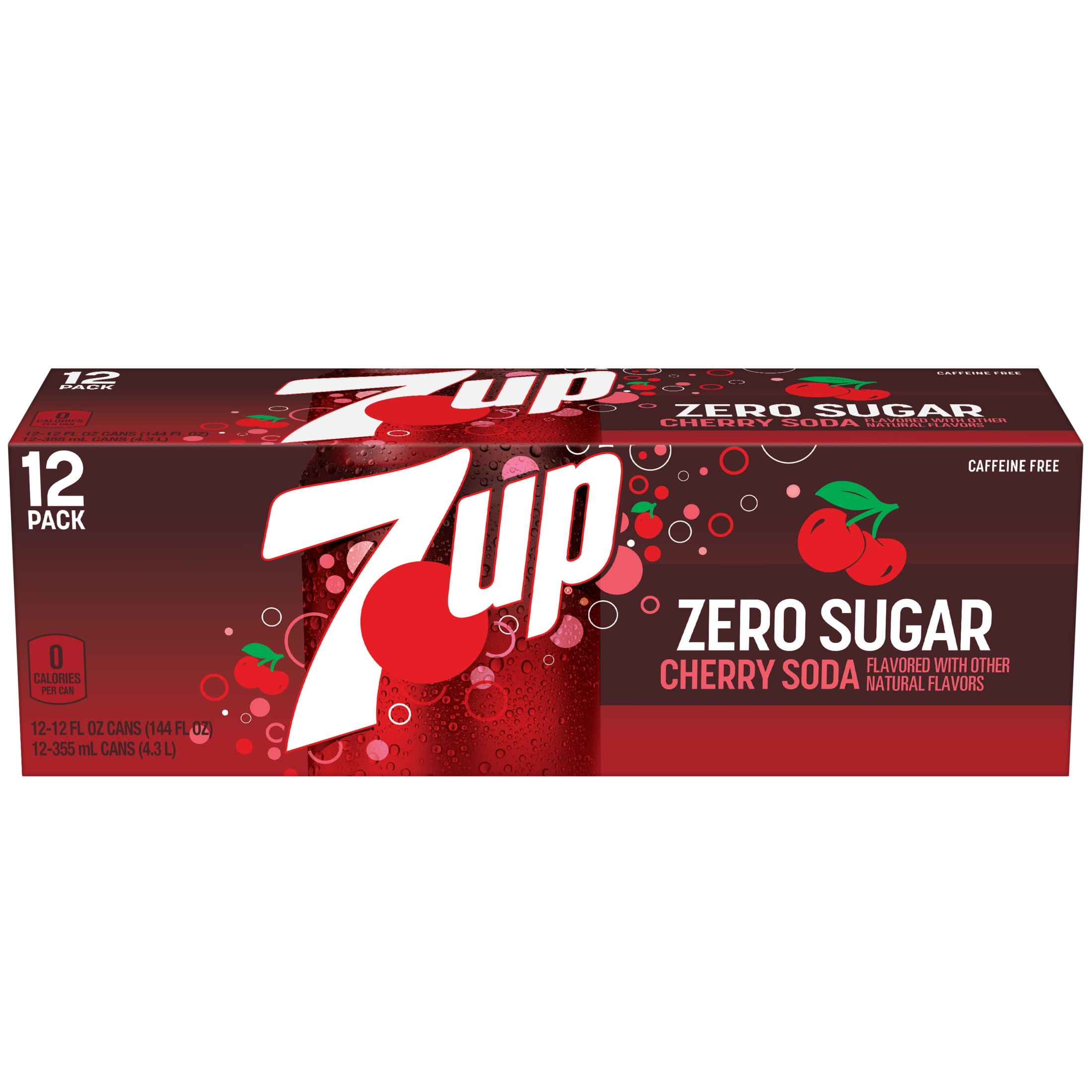(2 pack) 7UP Caffeine Free Zero Sugar Cherry Soda Pop, 12 fl oz, 12 Pack Cans